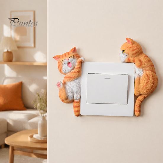 Cat Light Switch Cover 3D Sticker, Decorative Resin Wall Plate Cover, Cute Animal Relief Ornament Stickers, Peel And Stick decorations for Home