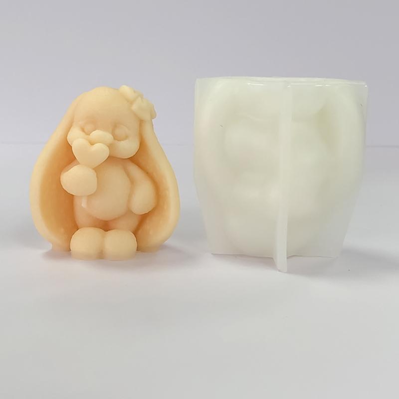 Handgefertigte Silikonform 3D-Kaninchen Kerzenformen Gießformen Backformen Bastelbedarf für Kuchen Fondant Dekorationen
