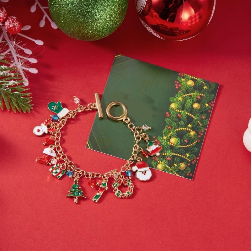 Pulseira de Pingente de Rena do Papai Noel Festiva para Árvore de Natal Corrente de Pulso de Liga Joia Pulseira Presente de Feriado para Mulheres Acessório de Festa