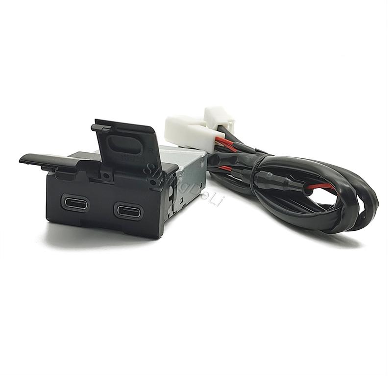 For Toyota Camry Avalon Highlander Levin RAV4 Car Charger Dustproof Socket Dual Type-C Charging Outlet Power Adapter