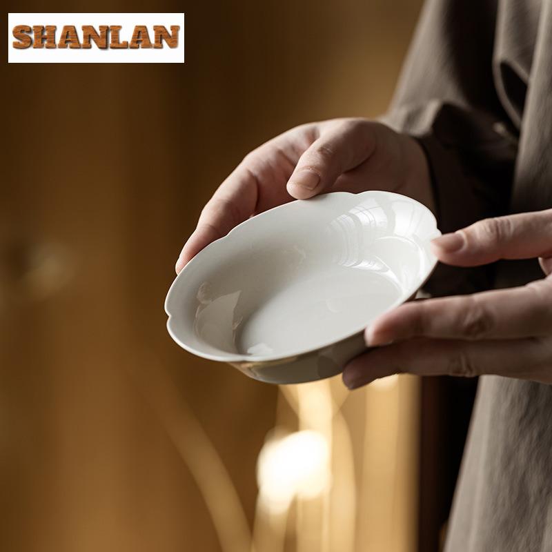 Plant Ash Flower Mouth Pot Bearing Holder Traditional Dry Brew Table Tea Tray Fruit Snack Plate Puer Tea Items Accessories Gift
