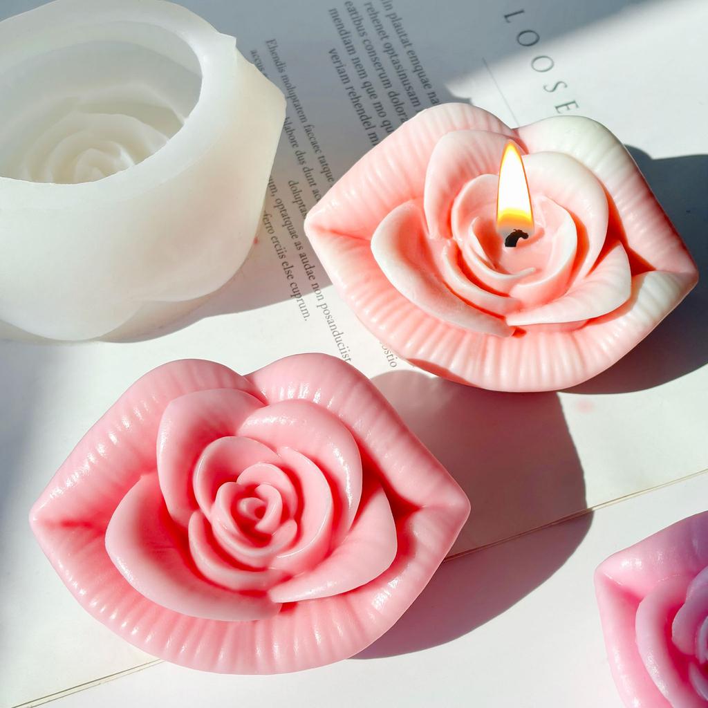 DIY Lip-Form Rose Flower Silicone Mold Aroma Candle Plaster Resin Mold Handmade Candle Making Supplies