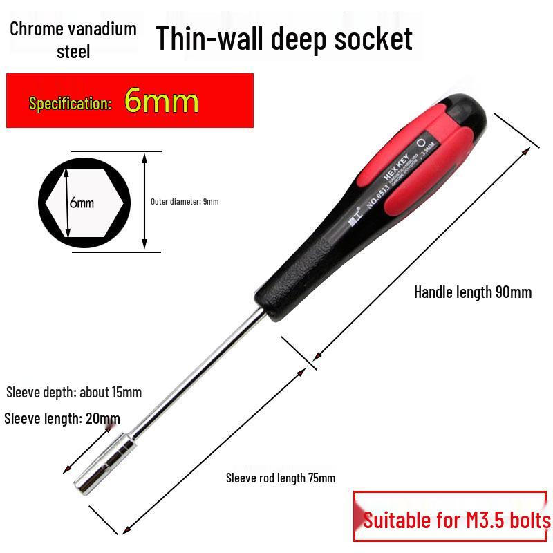 Penggong Extended Thin-Walled Hex Socket Screwdriver Set, 5.5mm External Hex Small Socket Wrench