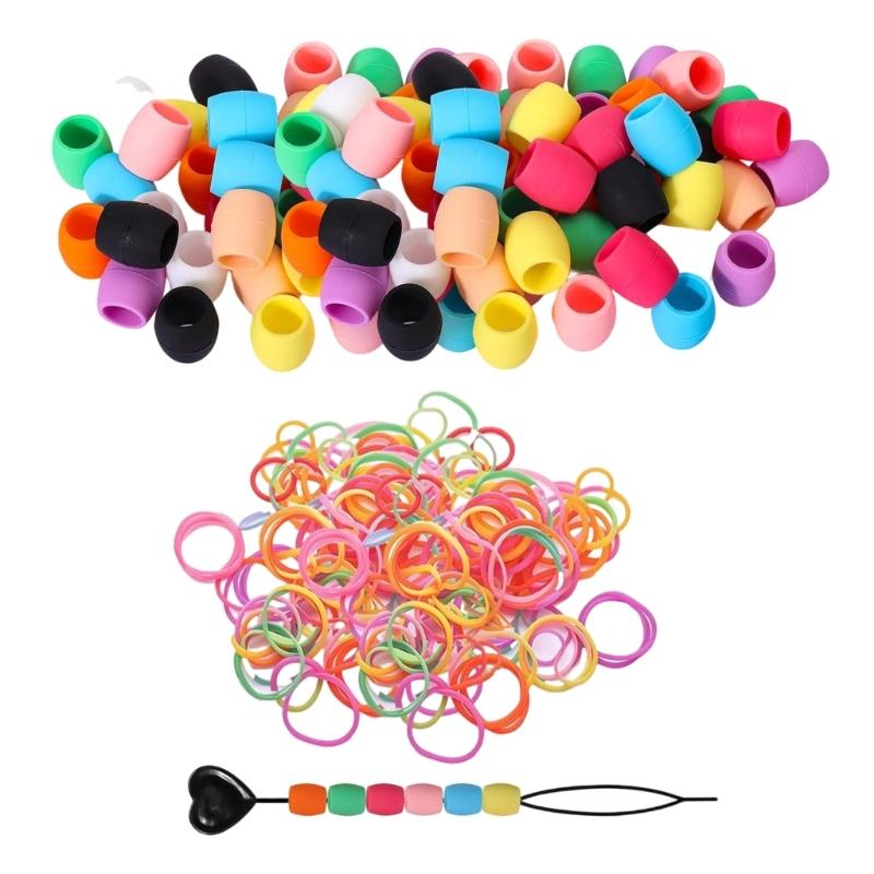 50pcs Mix Colors Silicone Hair Beads for Braids with Rubber Bands and Beader for Braiding DIY Bracelets Necklace Crafts