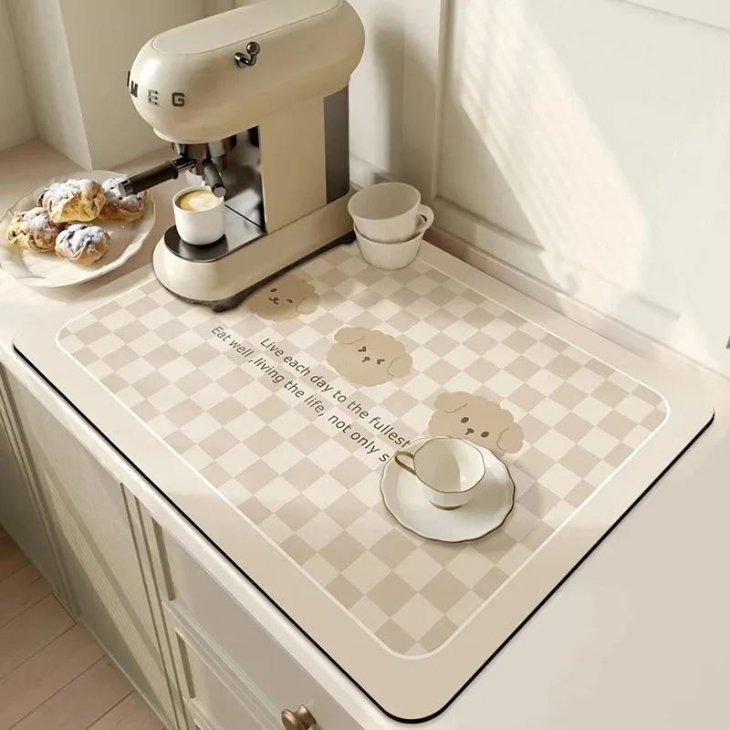 Tapis d'égouttage pour vaisselle style crémeux mignon Antidérapant Cuisine Tapis absorbant Table Tapis Diatomite Imperméable Isolation thermique Antidérapant Tapis de bar