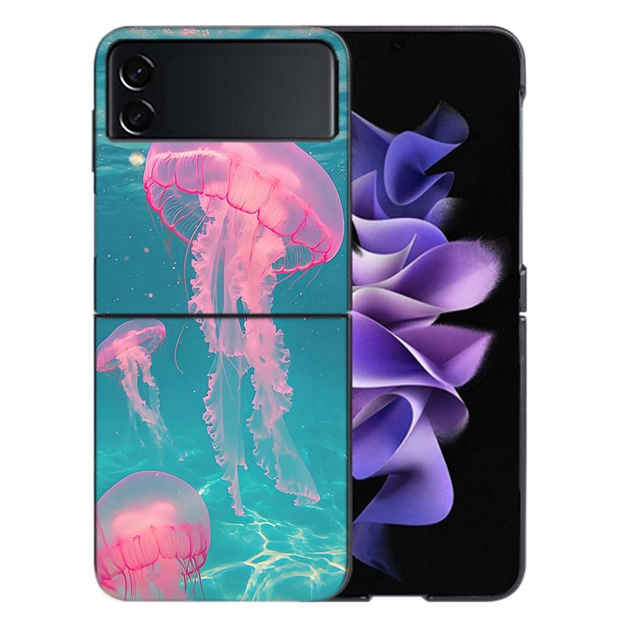 Enchanting Neon Jellyfish Coque For Samsung Z Flip7 6 Galaxy Case Shockproof Z Flip5 Z Flip3 4 5G Hard Cover Phone TPU PC Hard