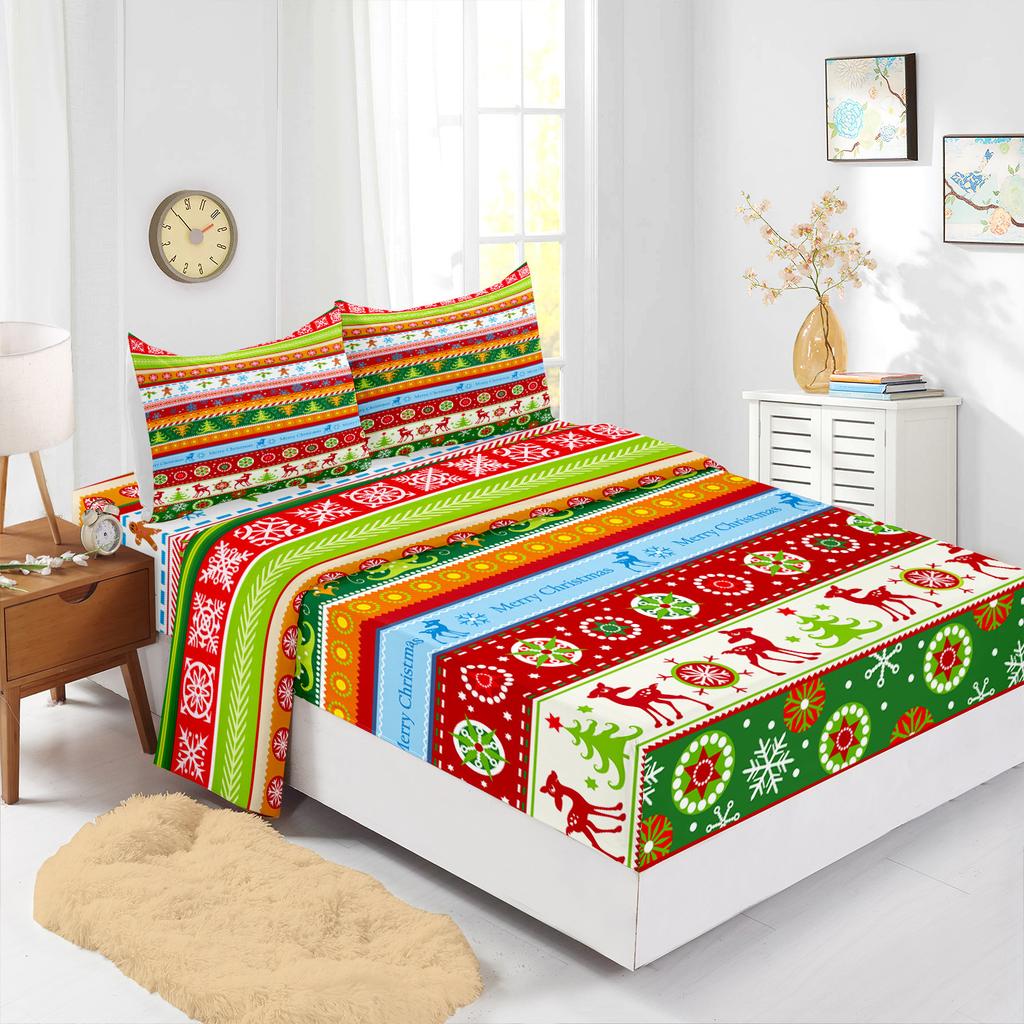 Four-Piece Mattress Set Christmas Bedding Printed Mattress Protective Cover