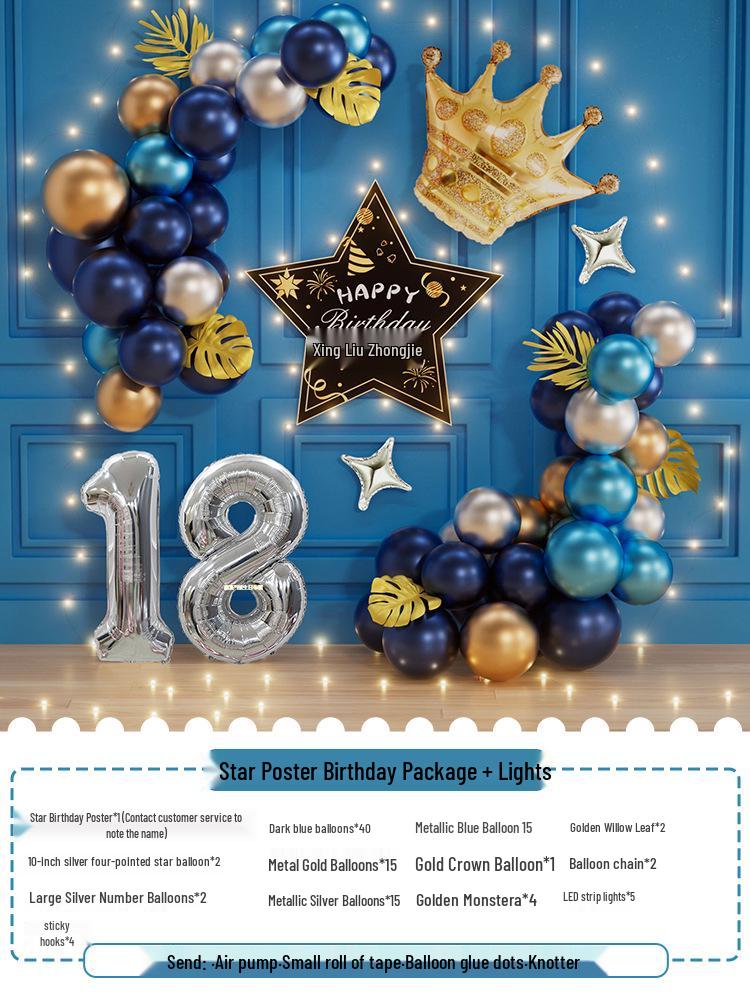 18th Birthday Celebration Decor with Surprise Party Balloons for Boy's Coming-of-Age Ceremony