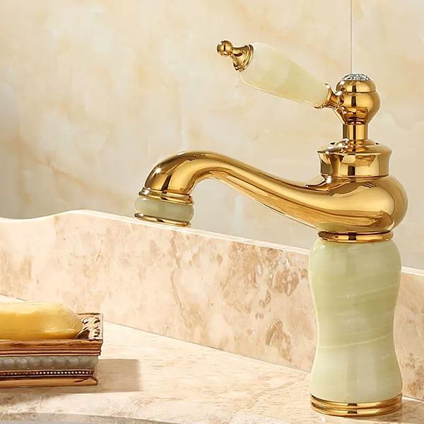 Bathroom Faucet Brass and Jade Faucet Bathroom Basin Faucet Sink Mixer Tap Gold Sink Faucet Bath Basin Sink Faucet