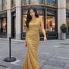 2025 V-neck Off-shoulder Sequin Bodycon Gown with Train