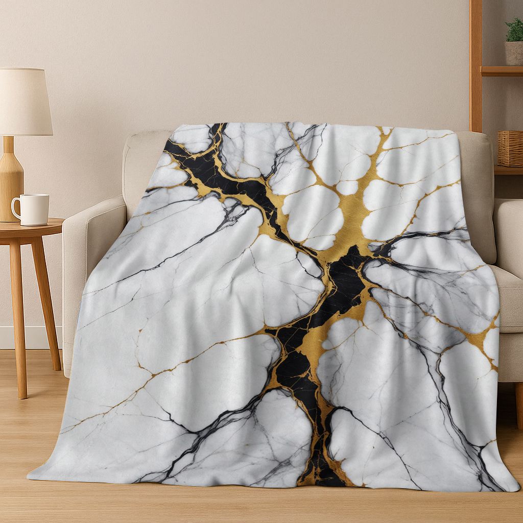 Luxurious Black Green Gold Marble Colorful Stone Texture Art Flannel Blanket,Cozy Soft Throw Blanket for Home Bedroom Bed Sofa