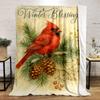 Red Cardinal on Pine Branch with Winter Blessings - Flannel blanket for bedroom, living room, sofa, and nap