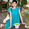Coffee Break French Blue Small Flying Sleeve Dress Women's Summer Sense Dopamine Seaside Resort Beach Long Skirt