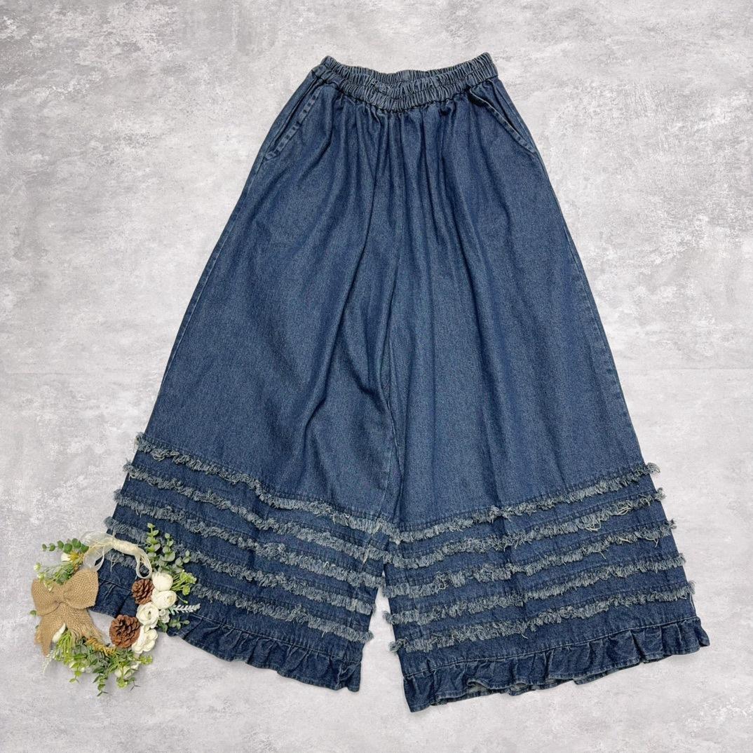 

Johnature Японские Мори Женские Многослойные Широкие Брюки Деним Весна Свободные Универсальные Повседневные Брюки с Грибной Отделкой One Size синий