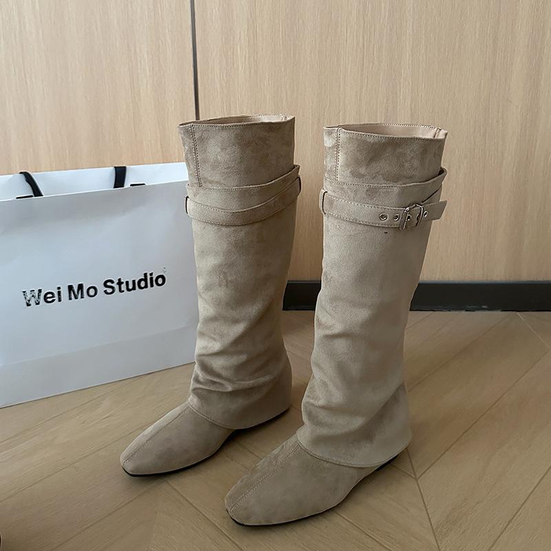Pointed Knight Boots Women's Autumn and Winter Skinny Suede Boots Fold Boots Long Boots High Boots