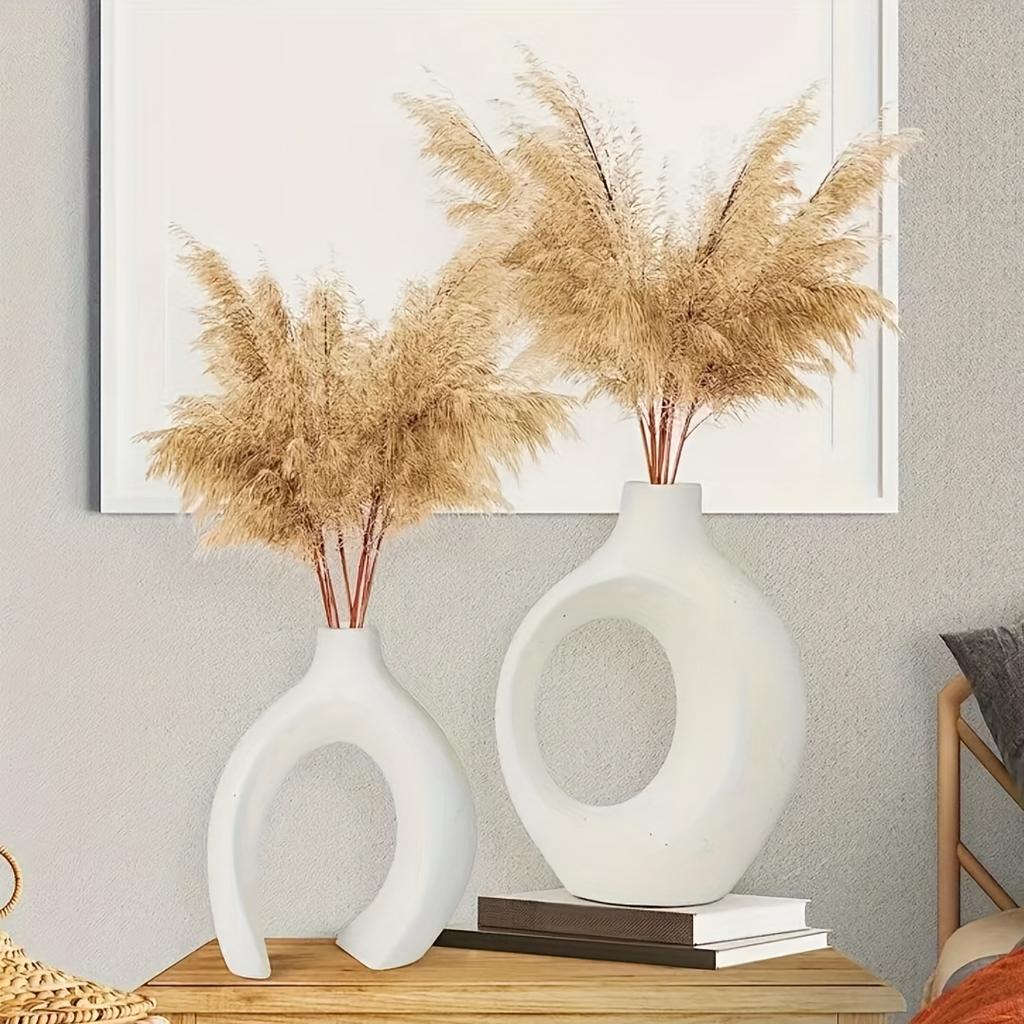 Hul Keramisk Vasesett på 2, Kosete Rund Boho Smultring Moderne Vase Nordisk Minimalistisk Dekorativ Vase for Moderne Trendy Hjem Bord Midtpunkt Dekor