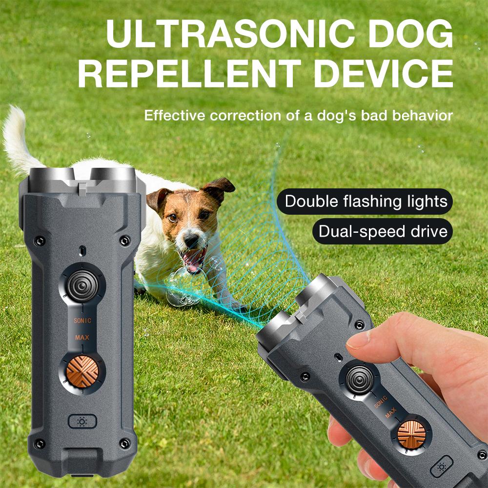 

Новое устройство 2 в 1 для тренировки и защиты от лая, ультразвуковой отпугиватель собак с фонариком, останавливающий атаки, перезаряжаемый отпугиватель для собак чёрный