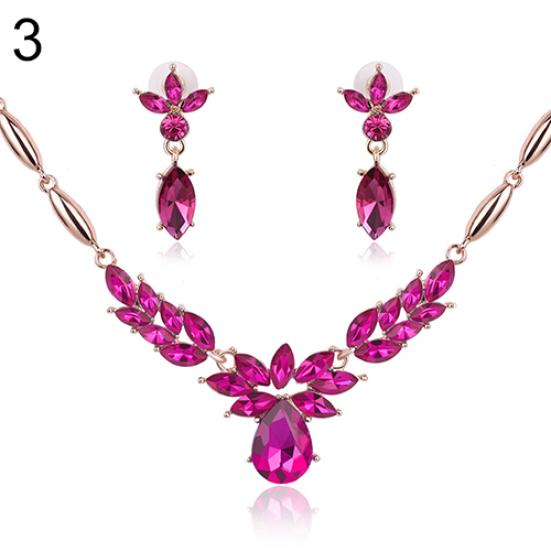 Dámsky kamienkový kvetinový prívesok náhrdelník zo zliatiny náušnice súprava svadobných šperkov