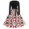Women's Vintage Christmas Print Long Sleeve Round Neck Evening Party Dress for Holiday Events