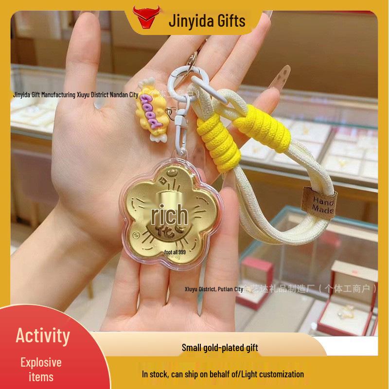 Zhou Family 999 Pure Gold Keychain Pendant - Elegant Gift for Girlfriend