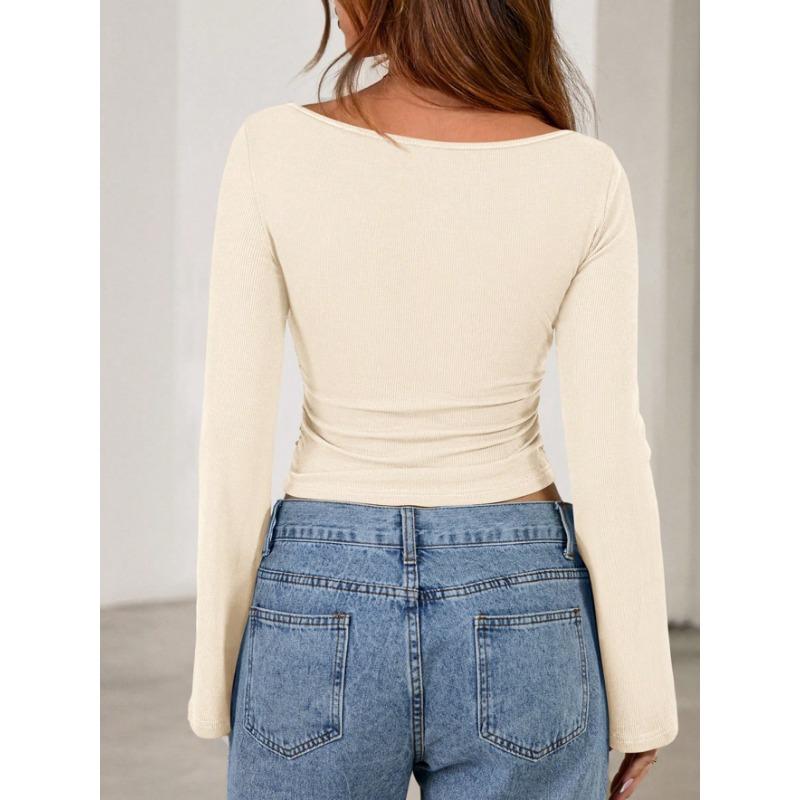 Top da Donna Girocollo Corto Maniche a Svaso Y2k Aderente Versatile Casual Manica Lunga