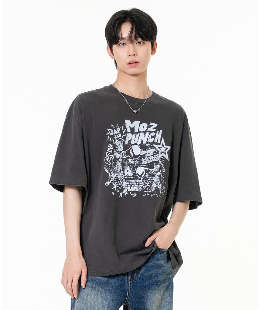 MOZMOZ Punch Pigment Oversized Short Sleeve T-Shirt Charcoal