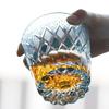 Sky Blue Geometric Chrysanthemum Whiskey Glass 320ml, Hand Engraved Edo Kiriko Crystal Tumbler, Japanese Barware Gift for Whisky
