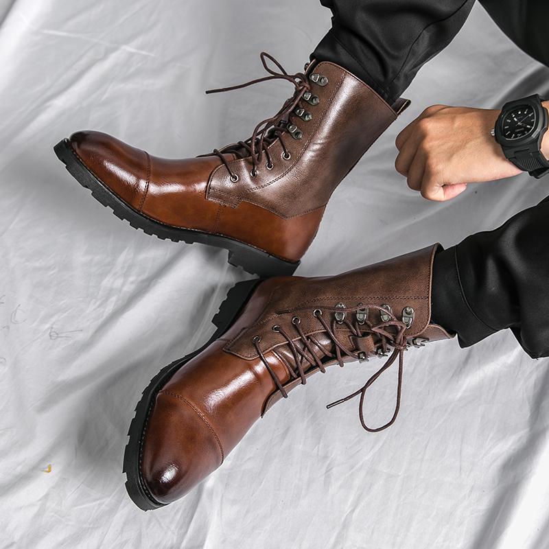 Men Motorcycle Casual High Boots Suede Demi-season Boots  Street Style Cool Boots Large Size