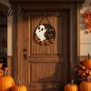 Outdoor Holiday Decoration Halloween Ghost Door Sign, Cute Hey Boo Wooden Hanging Wreath Decoration, Durable Solid Wood Sign Round Rustic Farmhouse