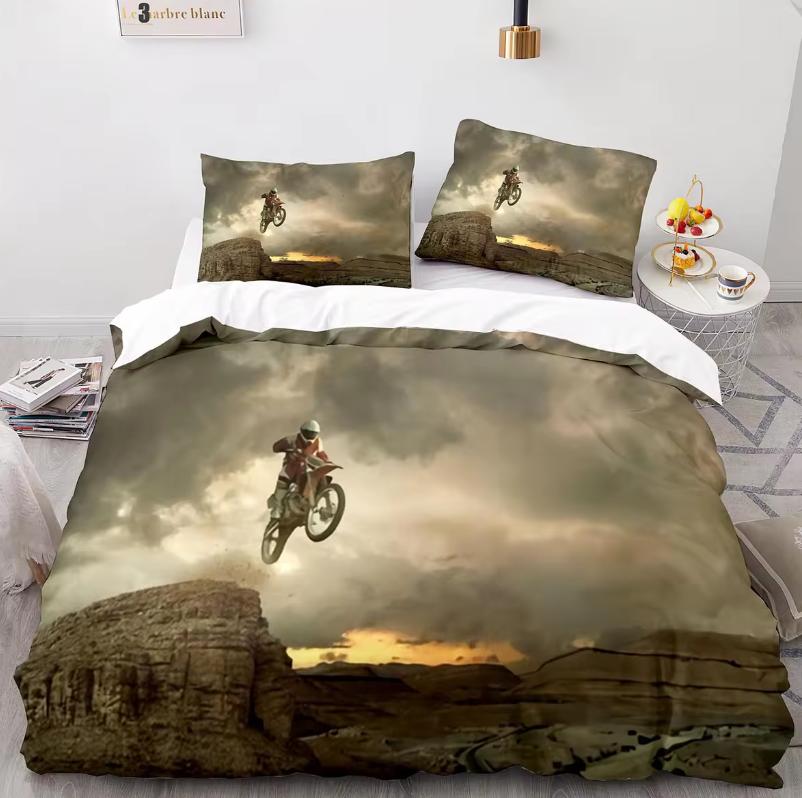 Motorcycle Rider Duvet Cover Dirt Bike Bedding Set Motocross Quilt Cover for Men Durable Queen King Polyester Comforter Cover