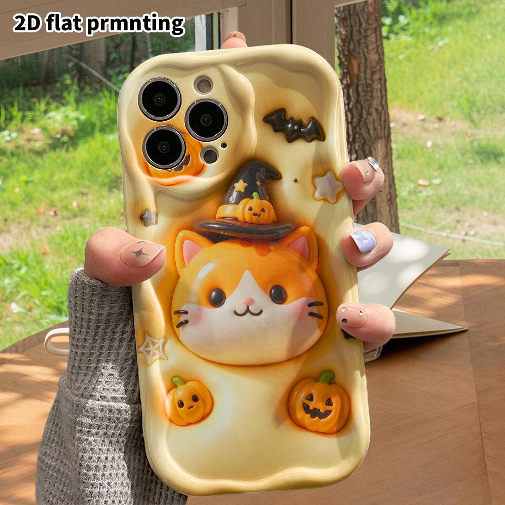 Phone Case: 2D Flat Design, Suitable for iPhone 18 17 16 15 14 13 Pro Protective Case, Pumpkin Cat, Perfect Christmas and Halloween Holiday Gift