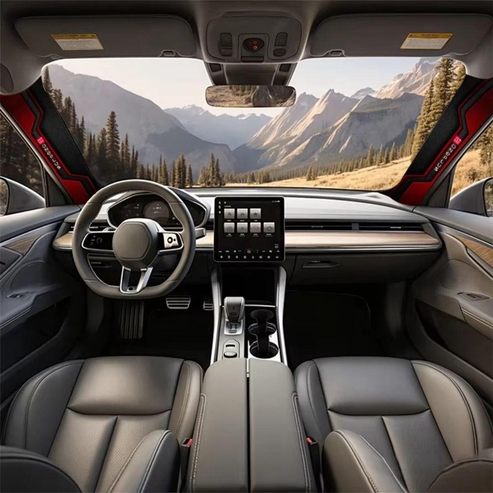 2 Pcs Sporty Pattern Car A-Pillar Stickers Self-adhesive Carbon Fiber Car Interior Stickers Scratch-resistant Black Red