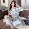 New Long-sleeved Large-size Printing Suit Internet Celebrity Summer Pajamas Women's Ice Silk Outer Loungewear