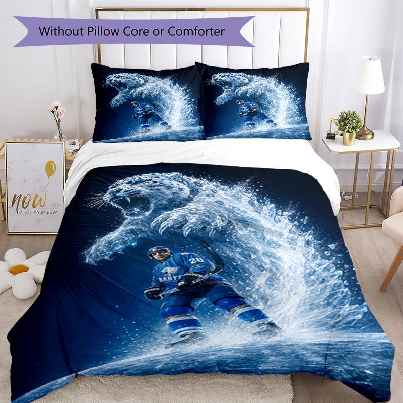 3pcs Ice Hockey Bedding Set Duvet Cover Closure Includes 1 Duvet Cover & 2 Pillowcases, Soft and Comfortable for All Seasons.
