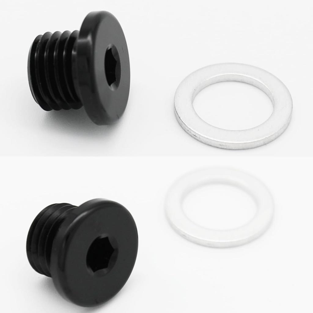 Multi-Purpose Aluminum Metric Thread Port Plug M10 x 1.25 Hex Plug with Crush Washer, Black, Pack of 2