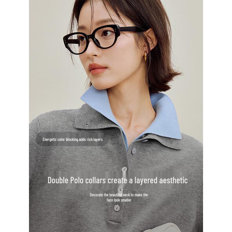 Inman Women's Color-block Double-Layer Collar Knit Sweater