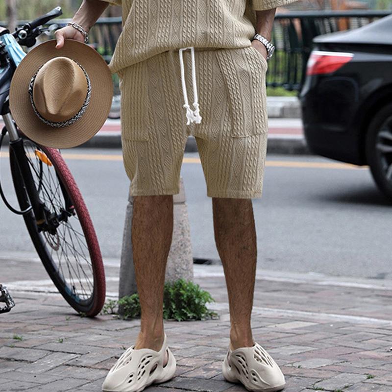 Multi-pocket Spring/Summer Straight-leg Wide-leg Sports Casual Jacquard Shorts