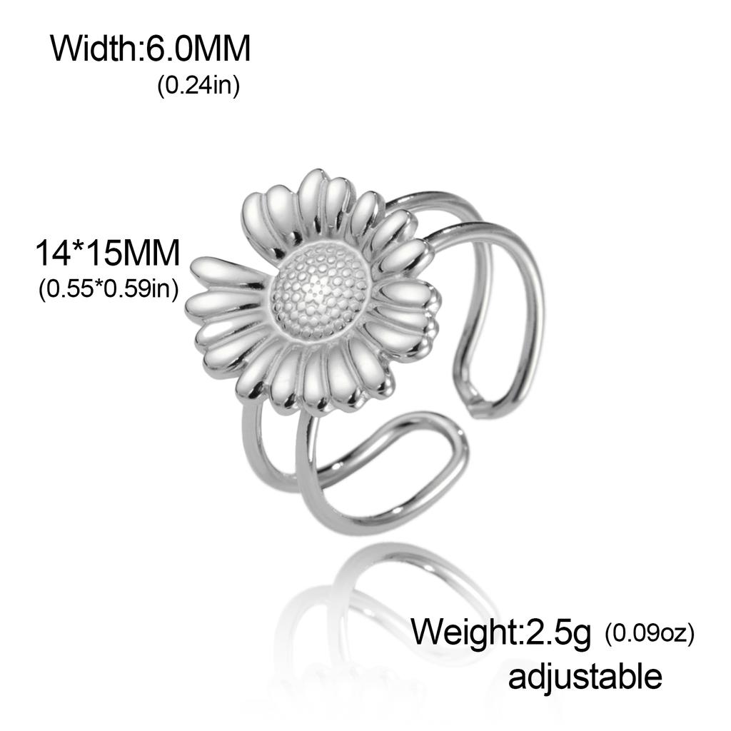 Adjustable Gold Plated Flower Rings for Women Stainless Steel Finger Rings 2026 Trendy Jewelry Anniversary Party Gifts New