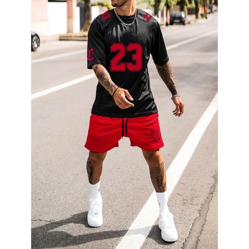 

Комплект из 2 предметов, летняя мужская повседневная футболка и пляжные шорты, повседневные мужские шорты с коротким рукавом в уличном стиле 6XL