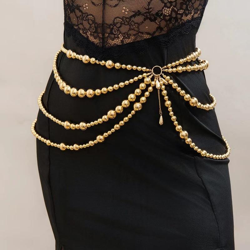 Waistchain different thicknesses pearl-connected multi-layer fringed side pendulum chain waist chain waist jewelry personalized belt