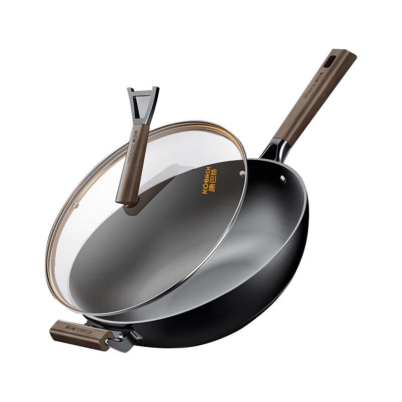 KOBACH 32cm Uncoated Nitrided Cast Iron Stir-Fry Wok