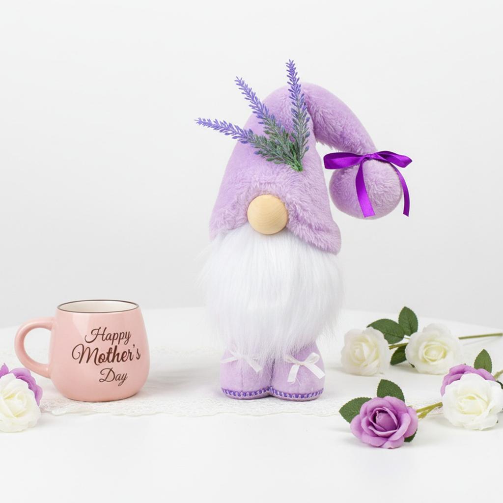 Gnome Decorations with Lavender and Purple Hat Gnomes Elf Doll Mother Day Tables Topper for Home Office Kitchen Tiered Tray