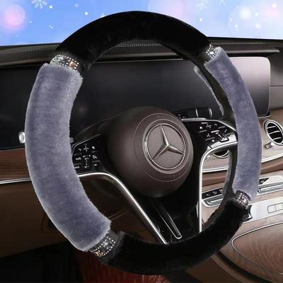 Winter Plush Rhinestone Steering Wheel Cover - Non-slip & Wear-resistant