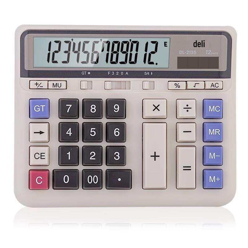 Deli 12-Digit Large Screen Dual Power Desktop Calculator