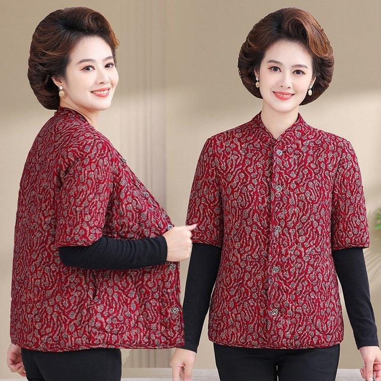 Women's Camel Down Cotton Vest for 50-60-Year-Olds: Thick, Mid-Sleeve Winter Jacket