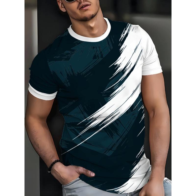 

Мужская летняя удобная дышащая футболка больших размеров с 3D-цветным принтом - Мягкая полиэстеровая ткань средней эластичности Летняя мужская одежда свободного кроя 4XL