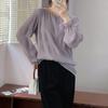 Camicia in Chiffon con Maniche Svasate Plissettate Blusa Donna Girocollo Tinta Unita Ampia Versatile Camicia a Maniche Lunghe Top