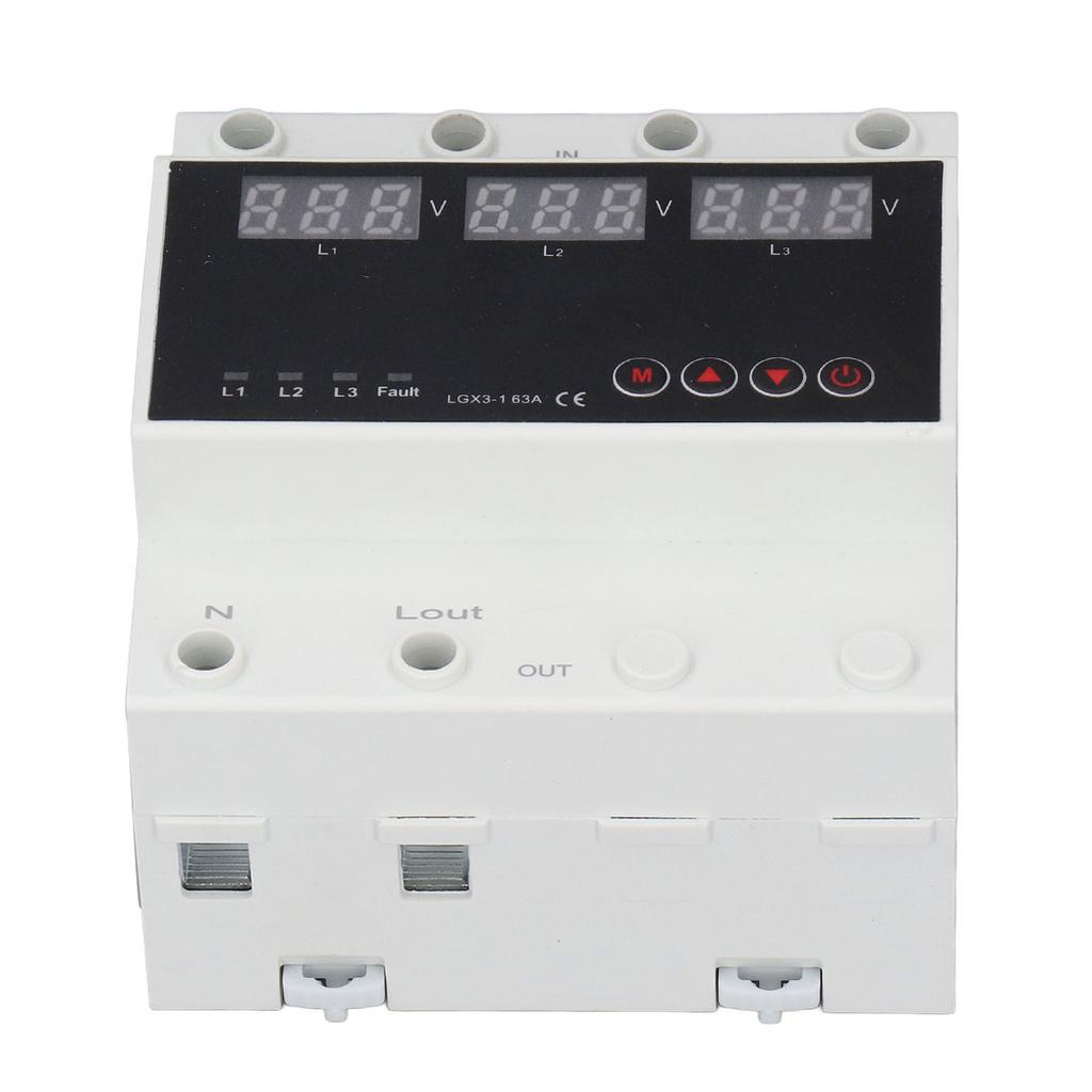 Automatic Transfer   DIN Rail Mounted 3 Phase   LED Display Under Over Voltage Protector