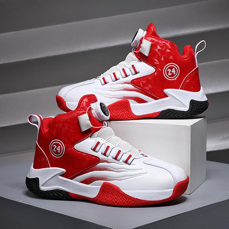 Dětské basketbalové boty Chlapecké tenisky s otočnou přezkou Protiskluzové dětské trenéry Basketbalové boty Venkovní dětské sportovní běžecké obuv