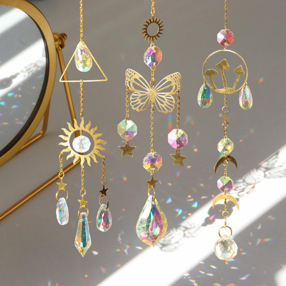 Faux Crystal Sun Catcher Decoration Butterfly Mushroom Moon Star Sun Hanging Ornament Indoor Outdoor Window Hanging Pendant